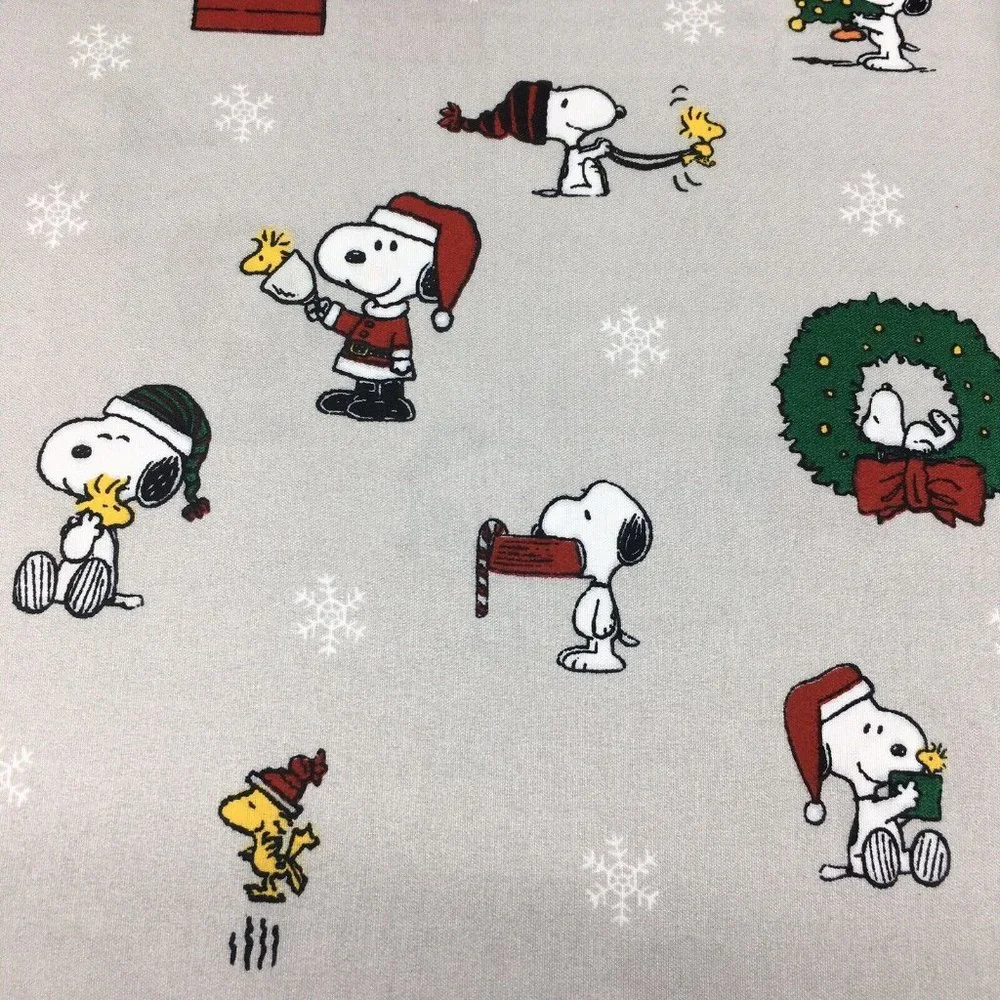 4pc Berkshire Peanuts Christmas QUEEN Sheet Set Snoopy Woodstock Snowflakes Gray